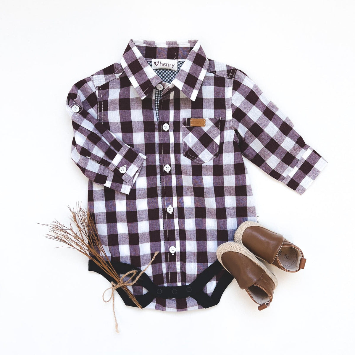 Baby Boys Dress Shirt Romper Large Maroon Check