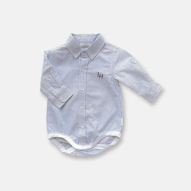 Baby Boys Dress Shirt Romper – Navy Pinstripe
