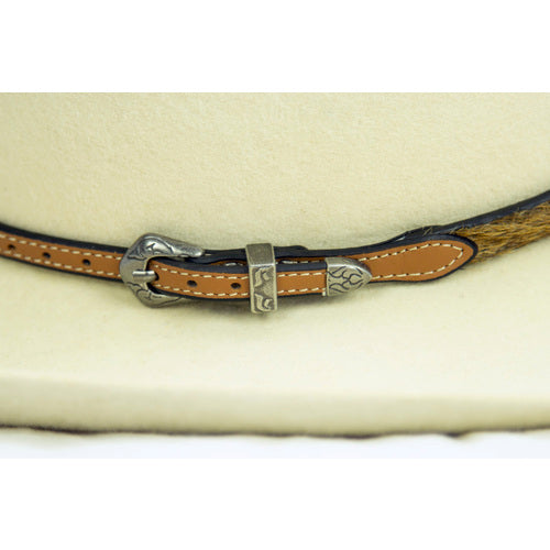 Hat Band - Brown Cowhair Leather - Antique Silver Buckle Set