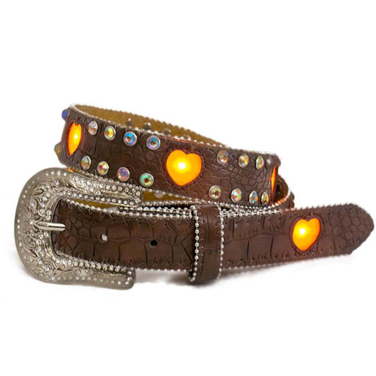 Girls Brown Flashing Heart Lights Belt