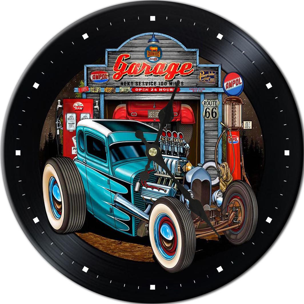 Hot Rod Garage Metal Clock