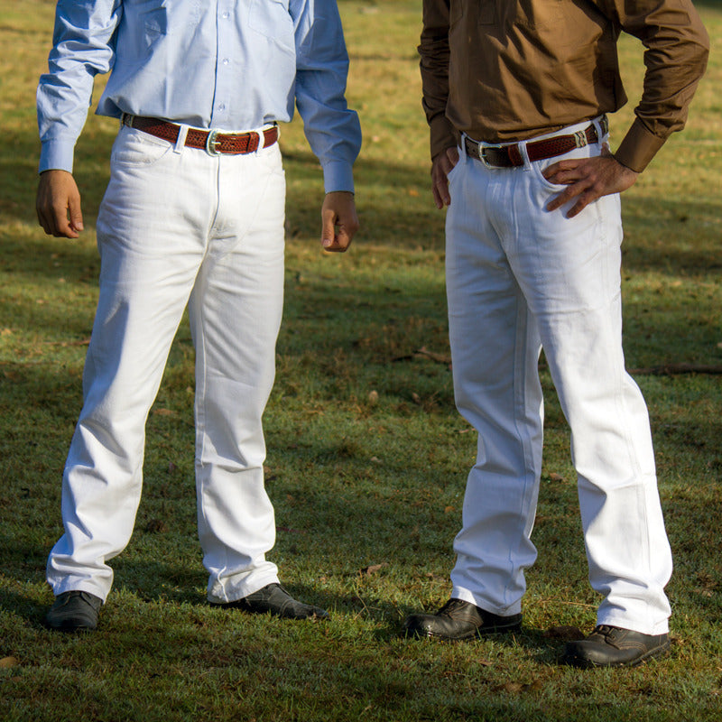 Men's White Jeans 36" Leg Regular Rise Boot Cut Jeans