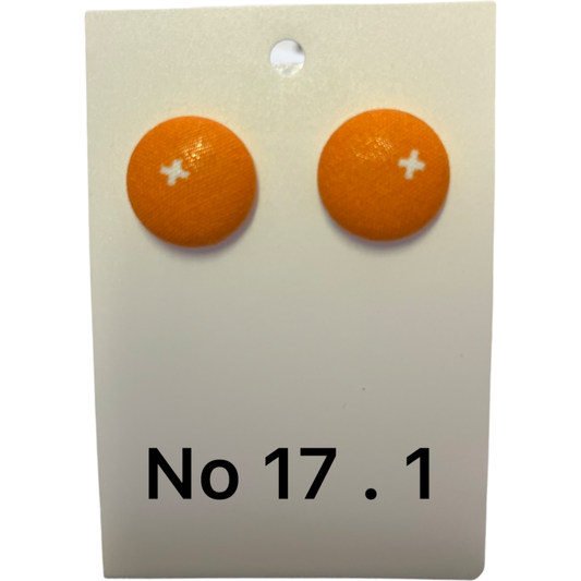 19mm Button Fabric Studs - Orange with Cross