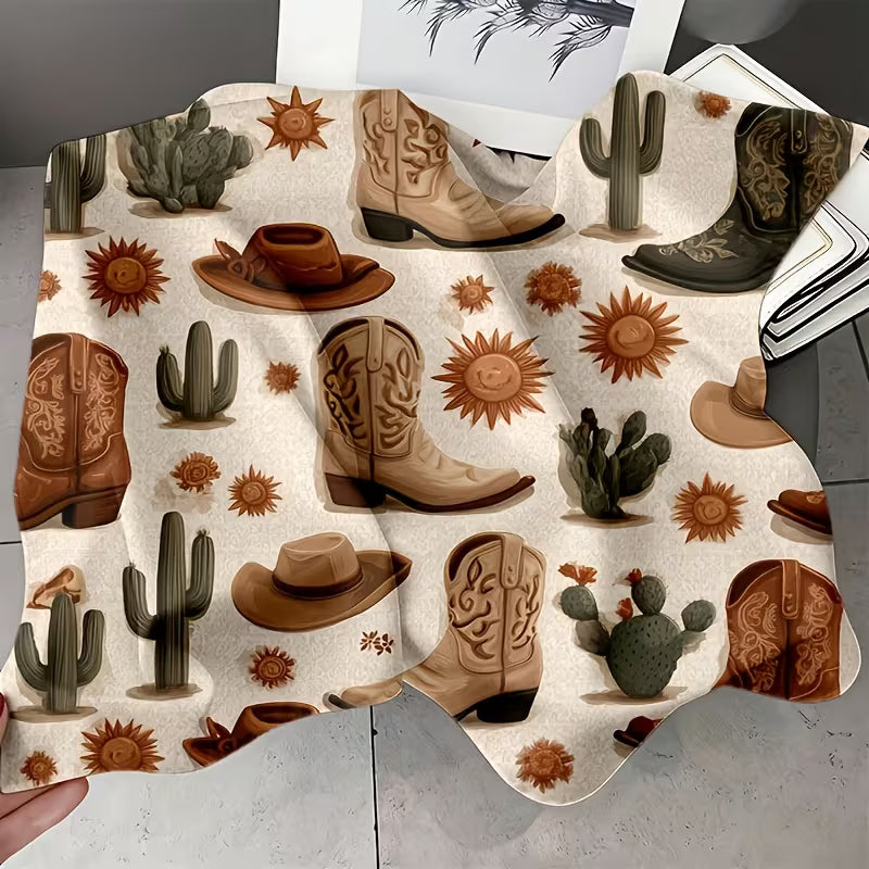 Western Cowboy Boot, Cactus & Sunflower 91 x 91cm Square Scarf