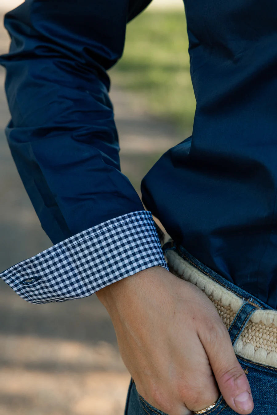 Black Colt – Jane Shirt | Navy with Navy Gingham Contrast