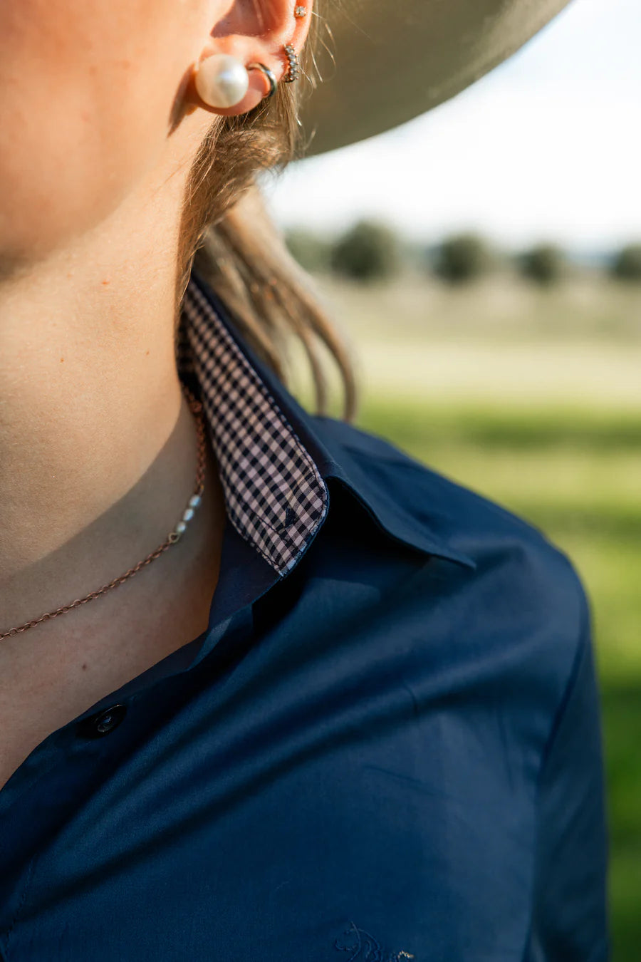 Black Colt – Jane Shirt | Navy with Navy Gingham Contrast