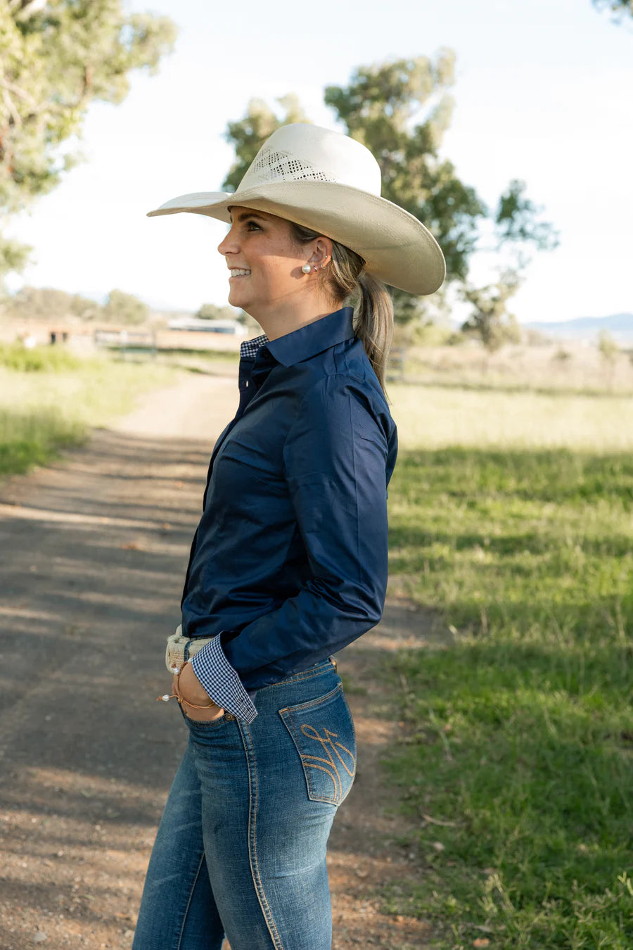 Black Colt – Jane Shirt | Navy with Navy Gingham Contrast