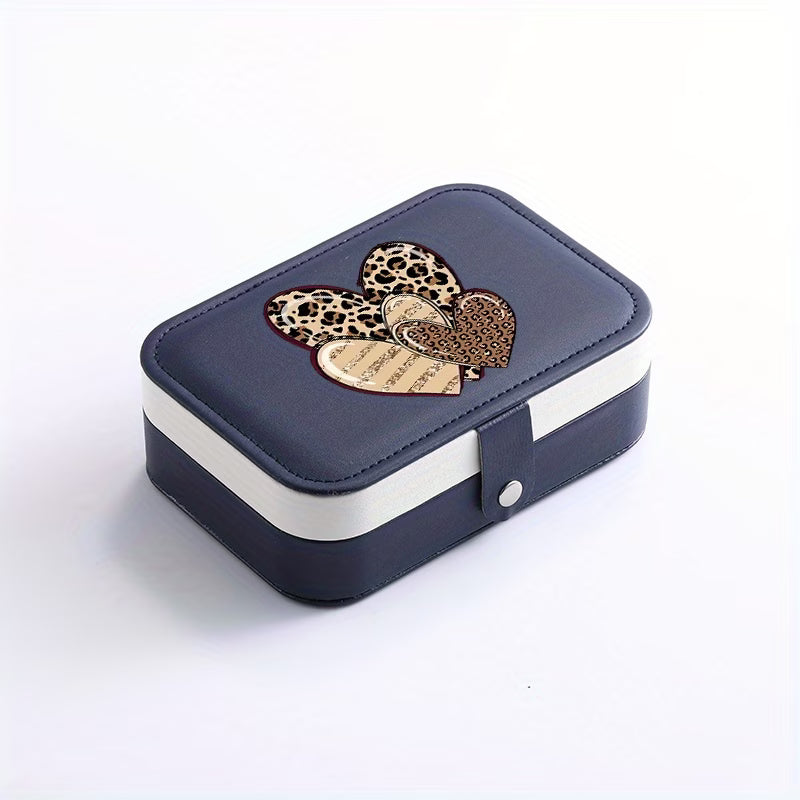 Travel Jewelry Storage Box – Leopard Print Heart Design