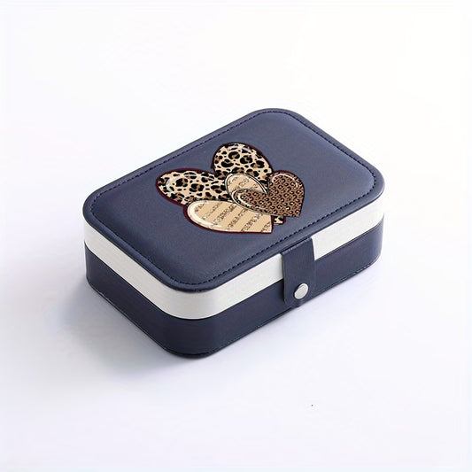 Travel Jewelry Storage Box – Leopard Print Heart Design
