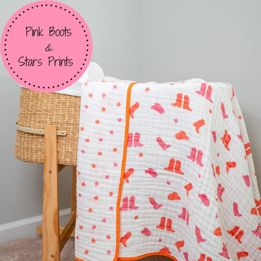 Cowgirl Boot Muslin Quilt Baby & Kids Blanket – 47x47
