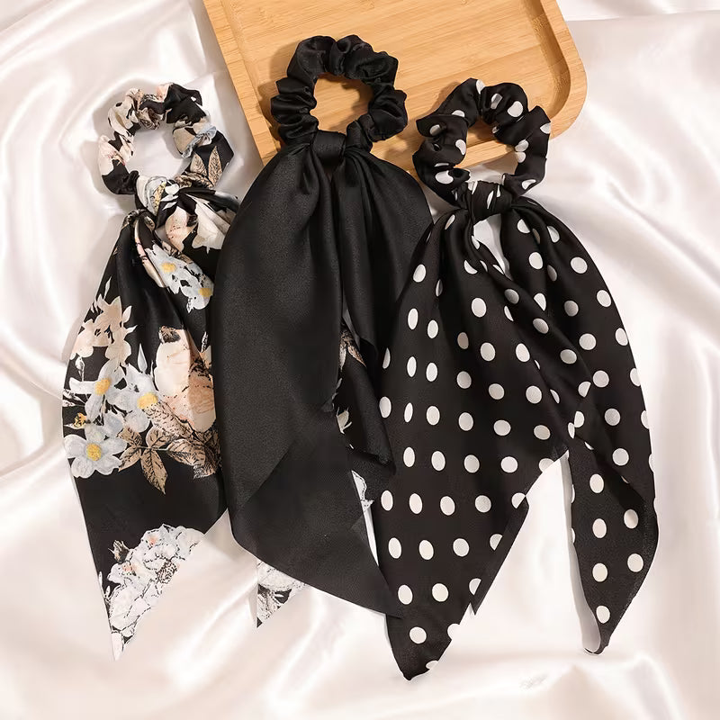 Fabric Ribbon Scrunchies & Bow Hair Ties – Assorted Styles