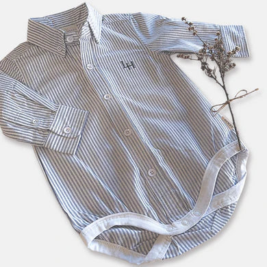 Baby Boys Dress Shirt Romper – Navy Pinstripe