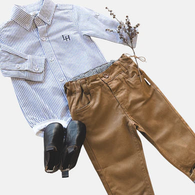 Baby Boys Dress Shirt Romper – Navy Pinstripe
