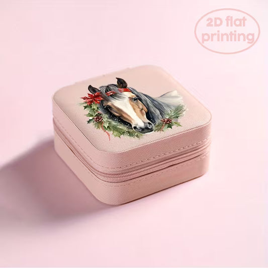 Compact Travel Jewelry Storage Case – Elegant Horse Design