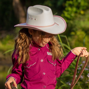 Hat - Western - Cheyenne White - Kids - Pink Trim