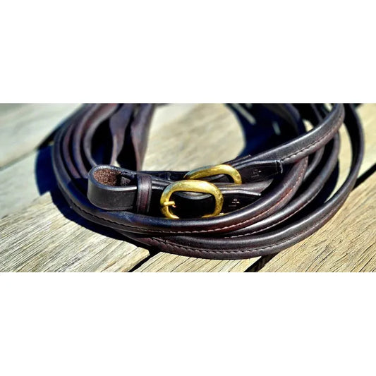 Toprail Equine – "SOFT FOLDED" Leather Show Reins (Split, 6'6", Havana Brown)