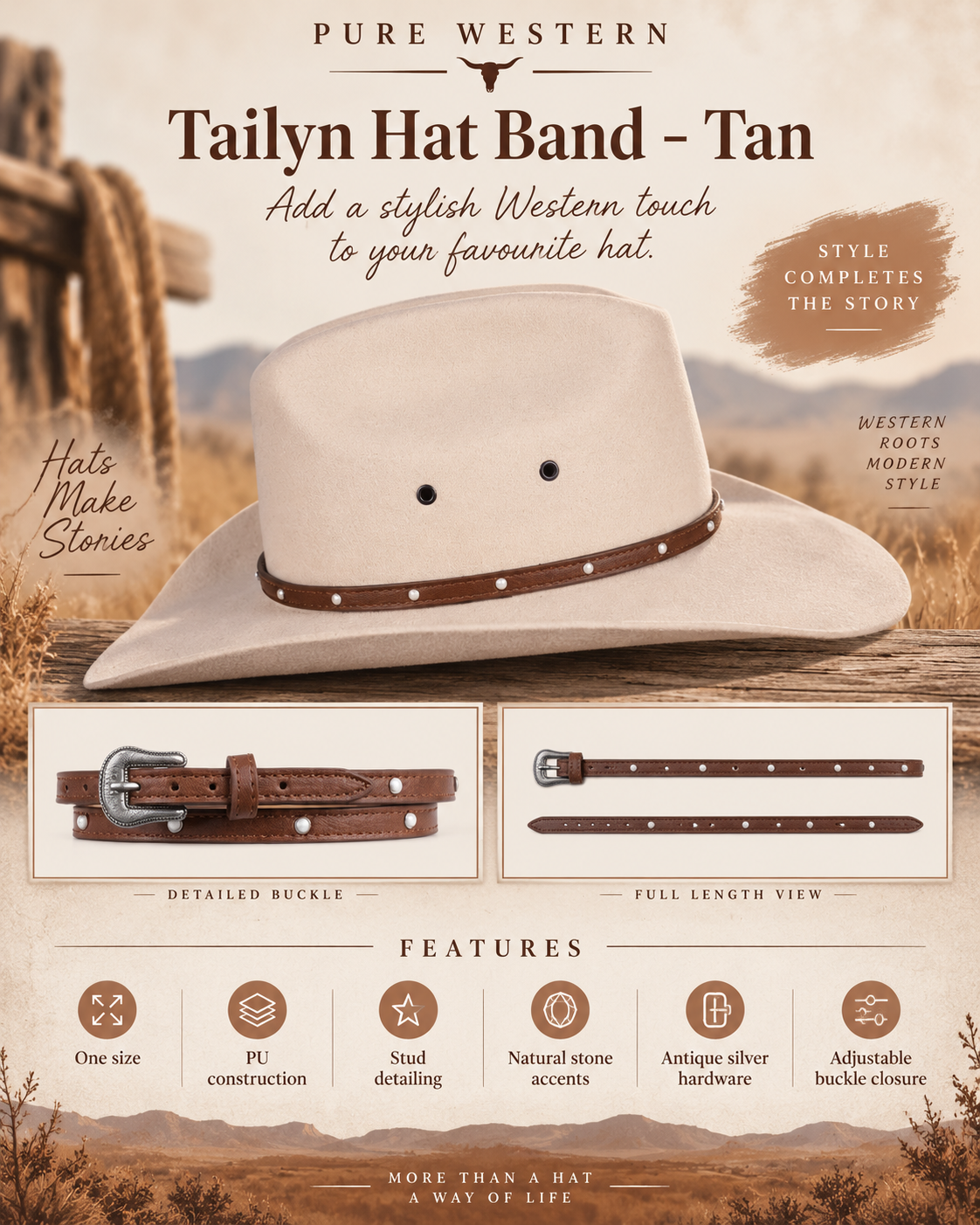 Pure Western Tailyn Hat Band – Tan