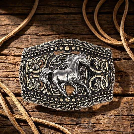Vintage Running Horse Western Belt Buckle