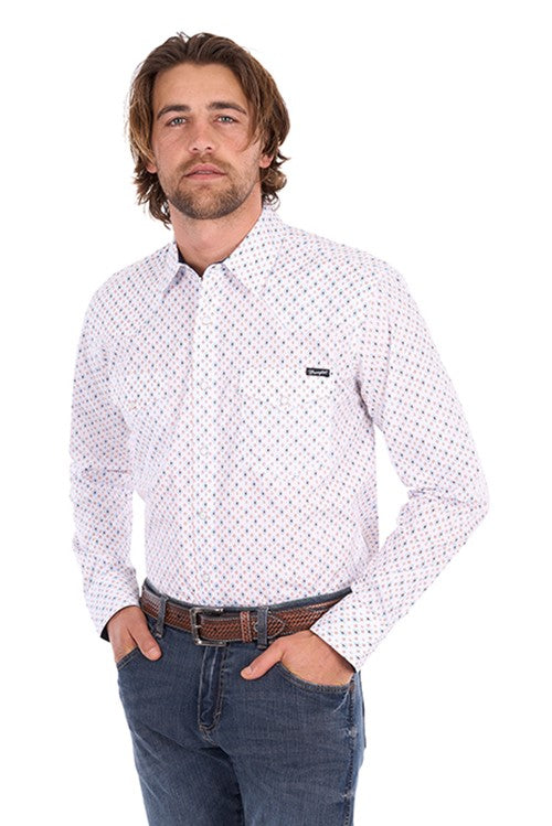 Wrangler Men’s Frederick Long Sleeve Shirt – Blue/Orange