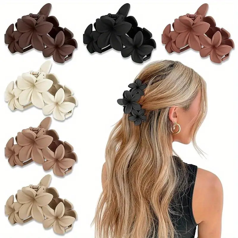 🌺 Flower Hair Clips for Women – Non-Slip Matte Plumeria Claw - Assorted Colours