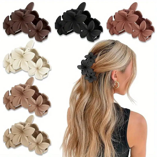🌺 Flower Hair Clips for Women – Non-Slip Matte Plumeria Claw - Assorted Colours