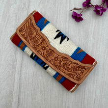 Load image into Gallery viewer, White Saddle Blanket Trifold Wallet with Tooled Leather
