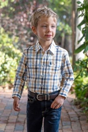 Thomas Cook Boy’s Jesse Check 2-Pocket Long Sleeve Shirt – Navy/Tan