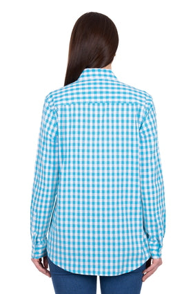Hard Slog Women’s Fay Full Placket Long Sleeve Shirt – Blue/White