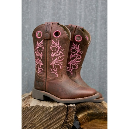 Pure Western Children’s Clara Boot – Dark Brown/Pink
