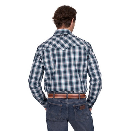 Wrangler Men’s Dustin Check Logo Western Long Sleeve Shirt