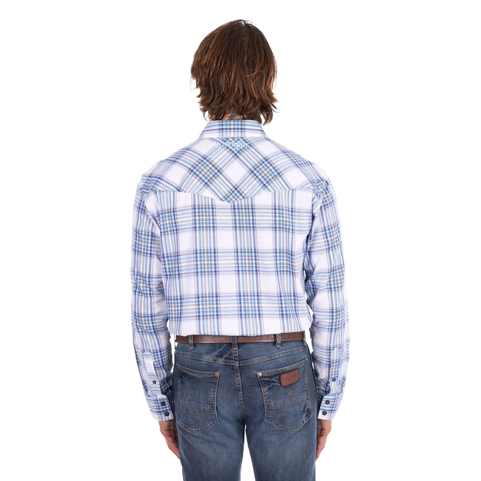 Wrangler Men’s Eric Check Western Button-Down Long Sleeve Shirt – Light Blue/Royal