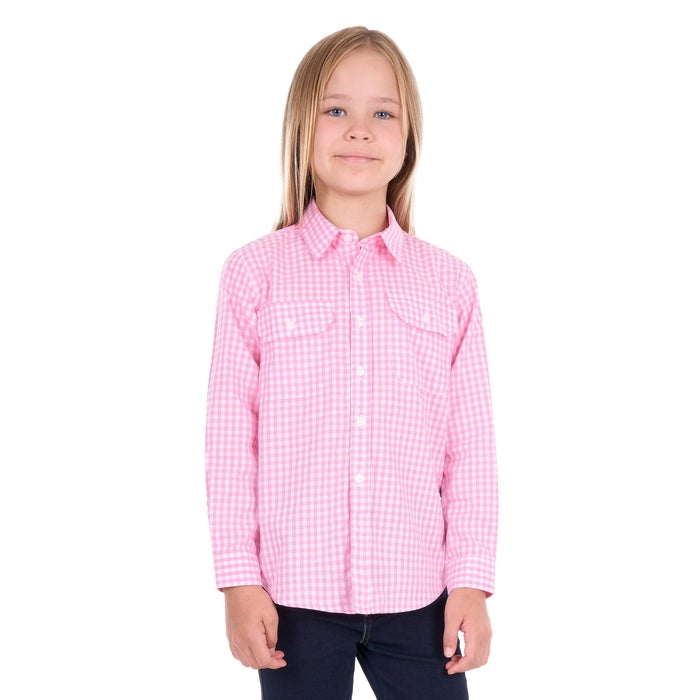 Hard Slog Taylor Girls Long Sleeve Gingham Shirt – Pink