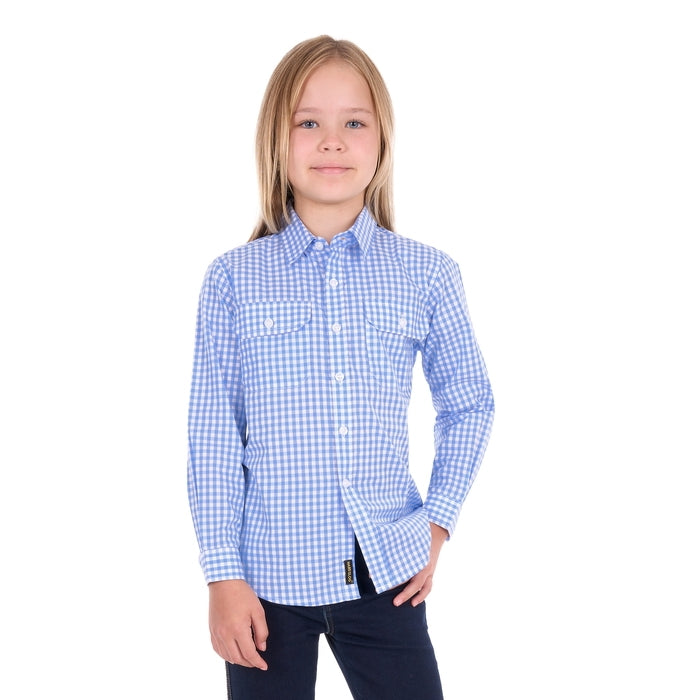 Hard Slog Taylor Girls Long Sleeve Gingham Shirt – Light Blue