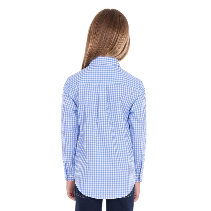 Hard Slog Taylor Girls Long Sleeve Gingham Shirt – Light Blue