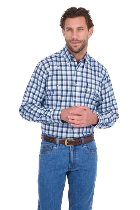 Thomas Cook Men’s Mitchell Check 2-Pocket Long Sleeve Shirt – Navy/Light Blue