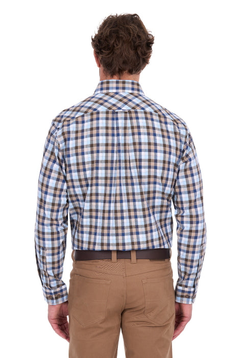 Thomas Cook Men’s Mitchell Check 2-Pocket Long Sleeve Shirt – Navy/Tan