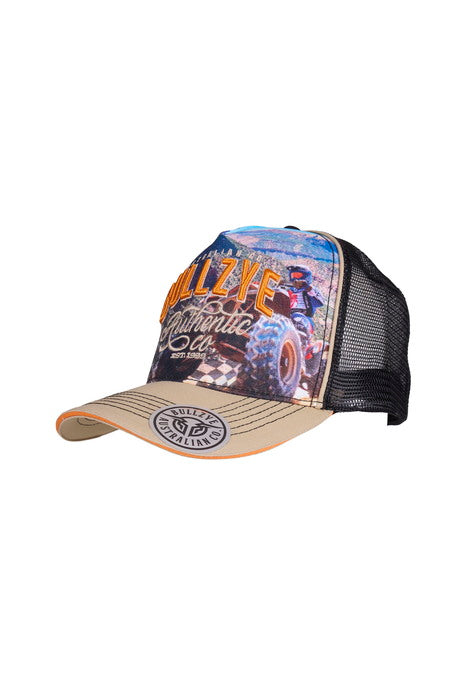 Bullzye Eben High Profile Trucker Cap – Sand/Multi