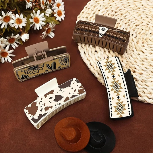 Western Cowboy Style PU Leather Hair Claw Clips