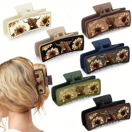 🤠 Vintage Western Cowboy Hair Clip Set – Sunflower Print Shark Clips - Assorted Patterns