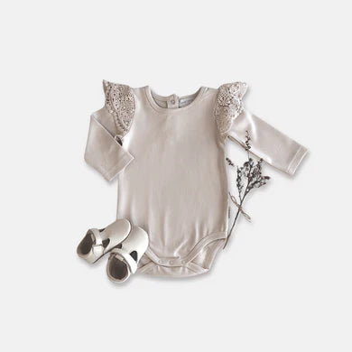Baby Girls Lace Sleeve Romper – Beige