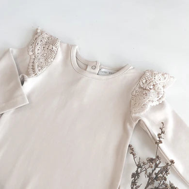 Baby Girls Lace Sleeve Romper – Beige