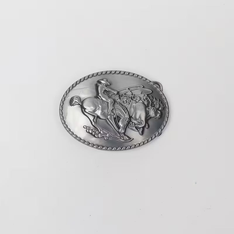 Western Cowboy Bull Rider Belt Buckle – Silver Tone