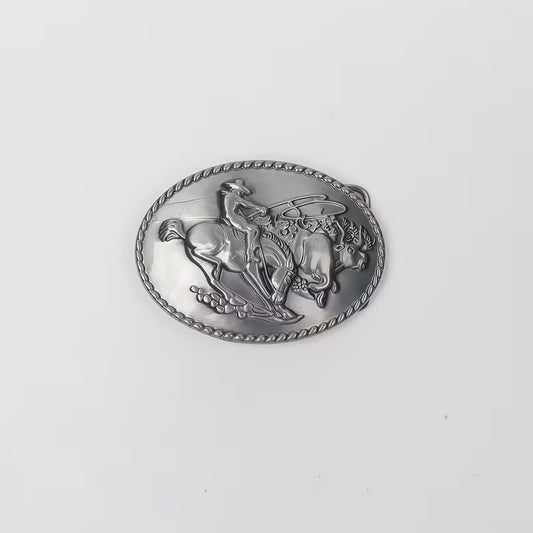 Western Cowboy Bull Rider Belt Buckle – Silver Tone