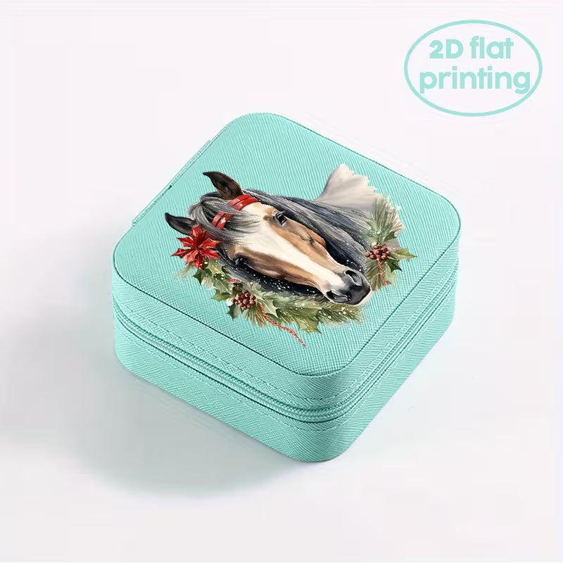 Compact Travel Jewelry Storage Case – Elegant Horse Design