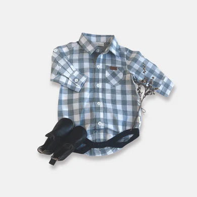 Baby Boys Dress Shirt Romper – Large Blue Check