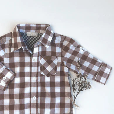 Boys Dress Shirt – Large Bronze Check