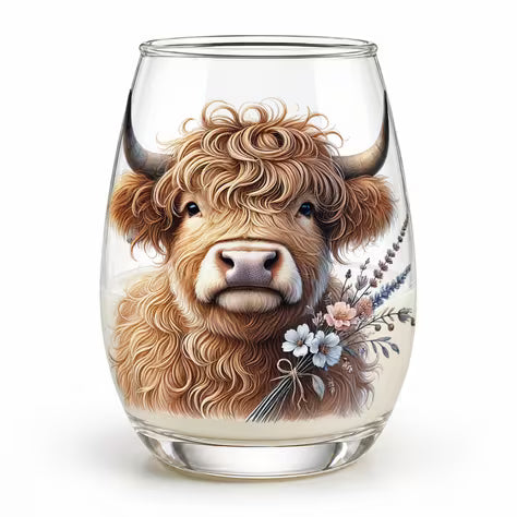 Highland Cow Floral 15oz Glass Tumbler