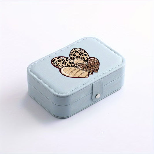 Travel Jewelry Storage Box – Leopard Print Heart Design