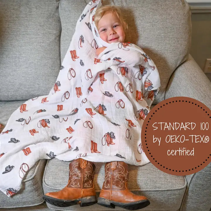 Better in Boots Baby Muslin Swaddle Blanket – 47x47
