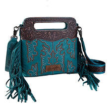 Load image into Gallery viewer, Wrangler Bag Embroidered Fringe Crossbody Turquoise
